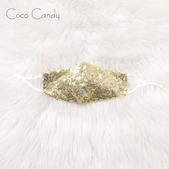 🆕Luxury Gold Sequin Face Mask - Picture 9 of 11